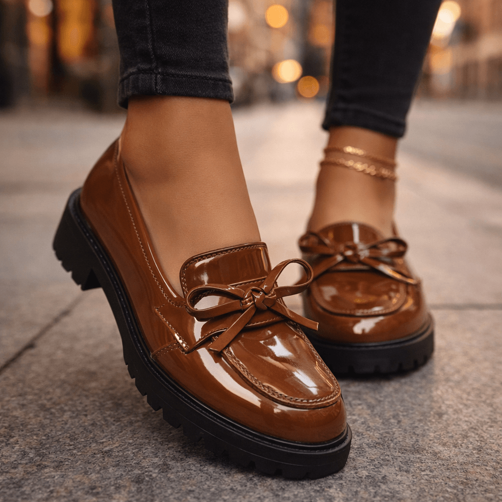 Plateau Loafers Dames – Instappers met Glanzende Afwerking & Dikke Zool, Comfortabele Mocassins