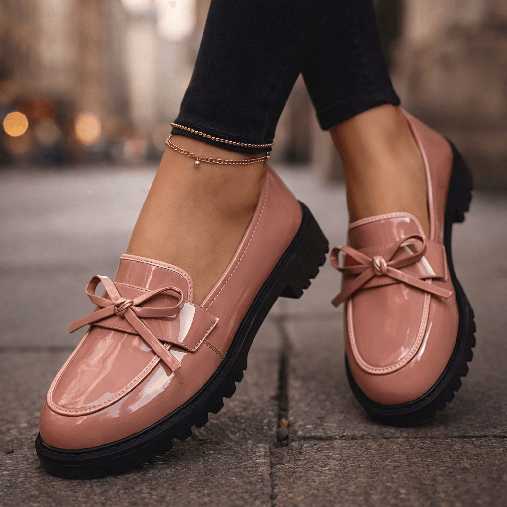 Plateau Loafers Dames – Instappers met Glanzende Afwerking & Dikke Zool, Comfortabele Mocassins