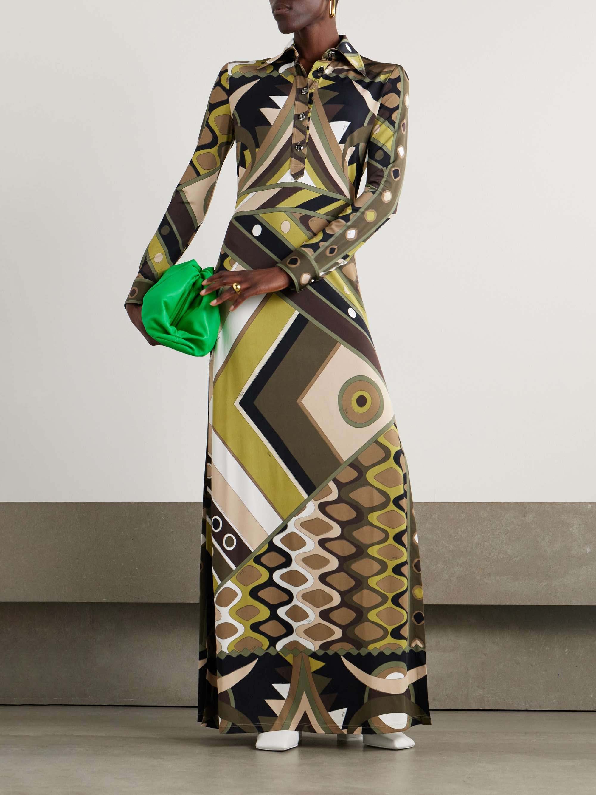 Maxi-jurk met Abstracte Retroprint en Lange Mouwen