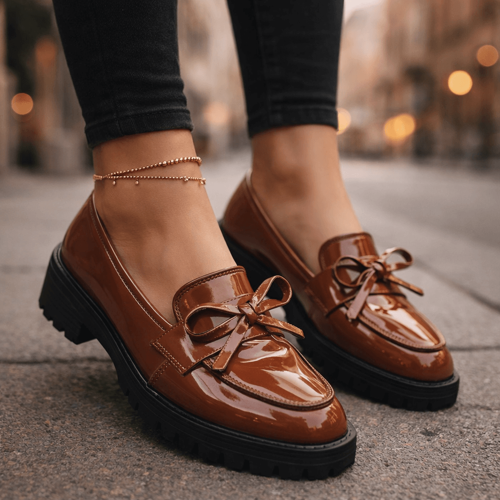 Plateau Loafers Dames – Instappers met Glanzende Afwerking & Dikke Zool, Comfortabele Mocassins