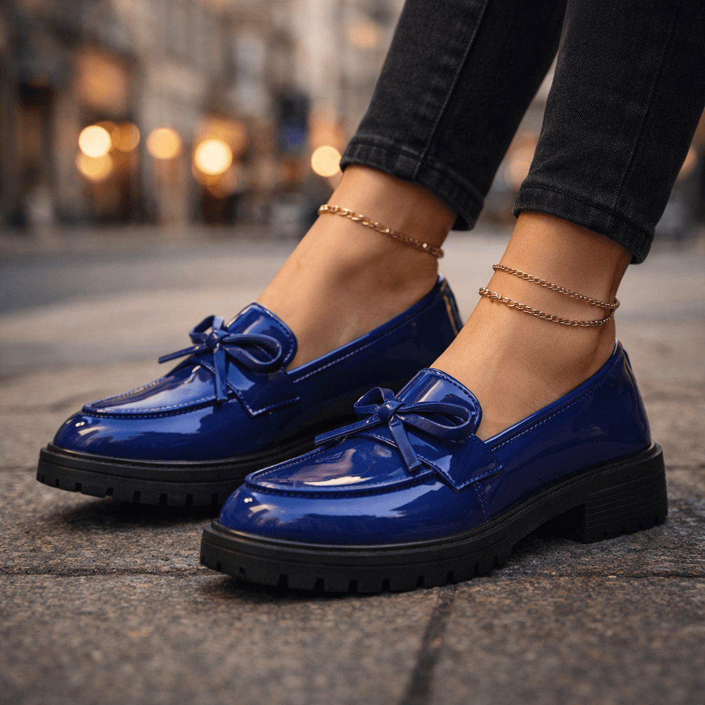 Plateau Loafers Dames – Instappers met Glanzende Afwerking & Dikke Zool, Comfortabele Mocassins