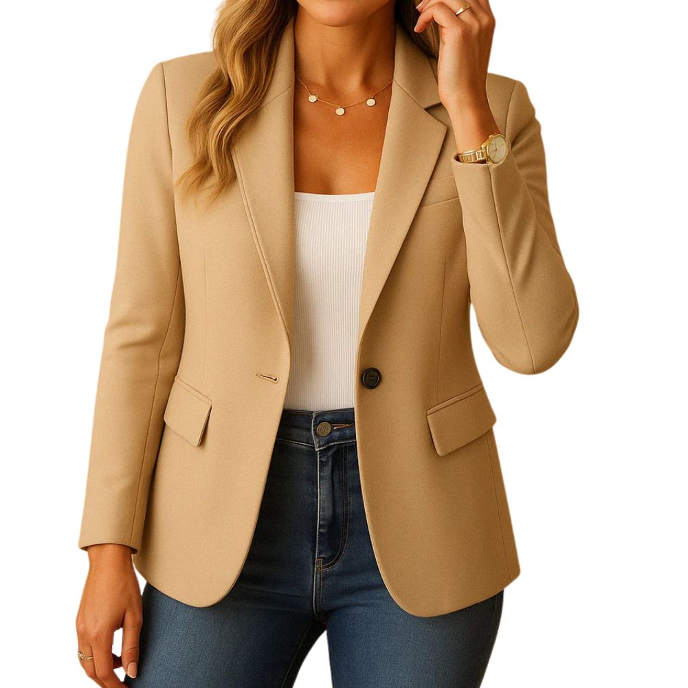 Stretch Blazer Dames – Getailleerd Colbert met Één Knoop, Wasbaar