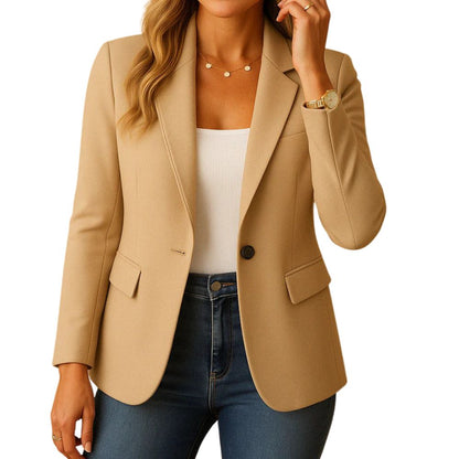 Womens Stretch Blazer with Notched Lapel and Single-Button Closure, Machine Washable