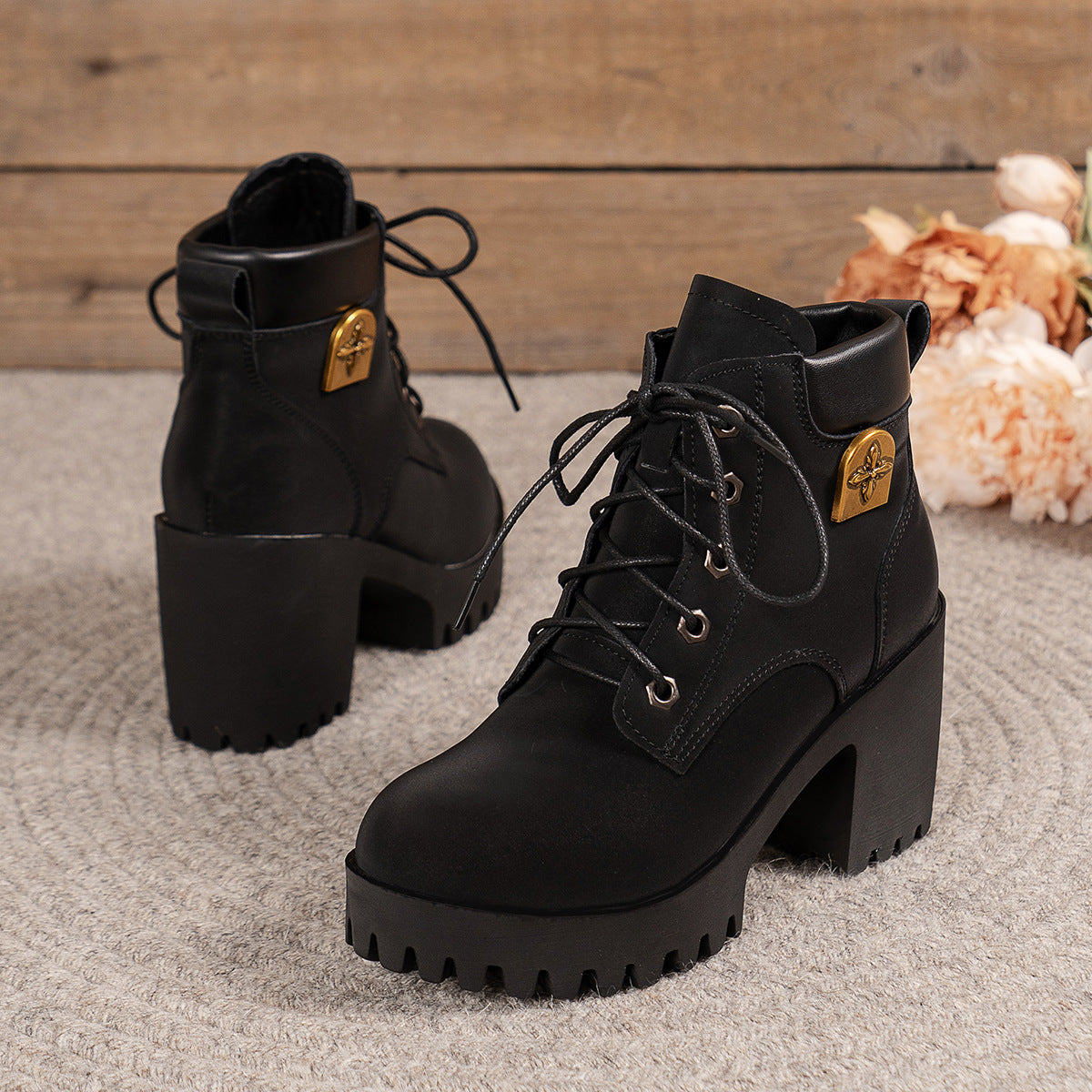 Combat Boots Dames Waterdicht – Veterlaarzen met Blokhak & Grove Zool