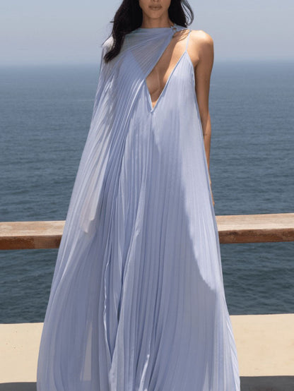 Elegante Maxi-jurk met V-hals en Plooien