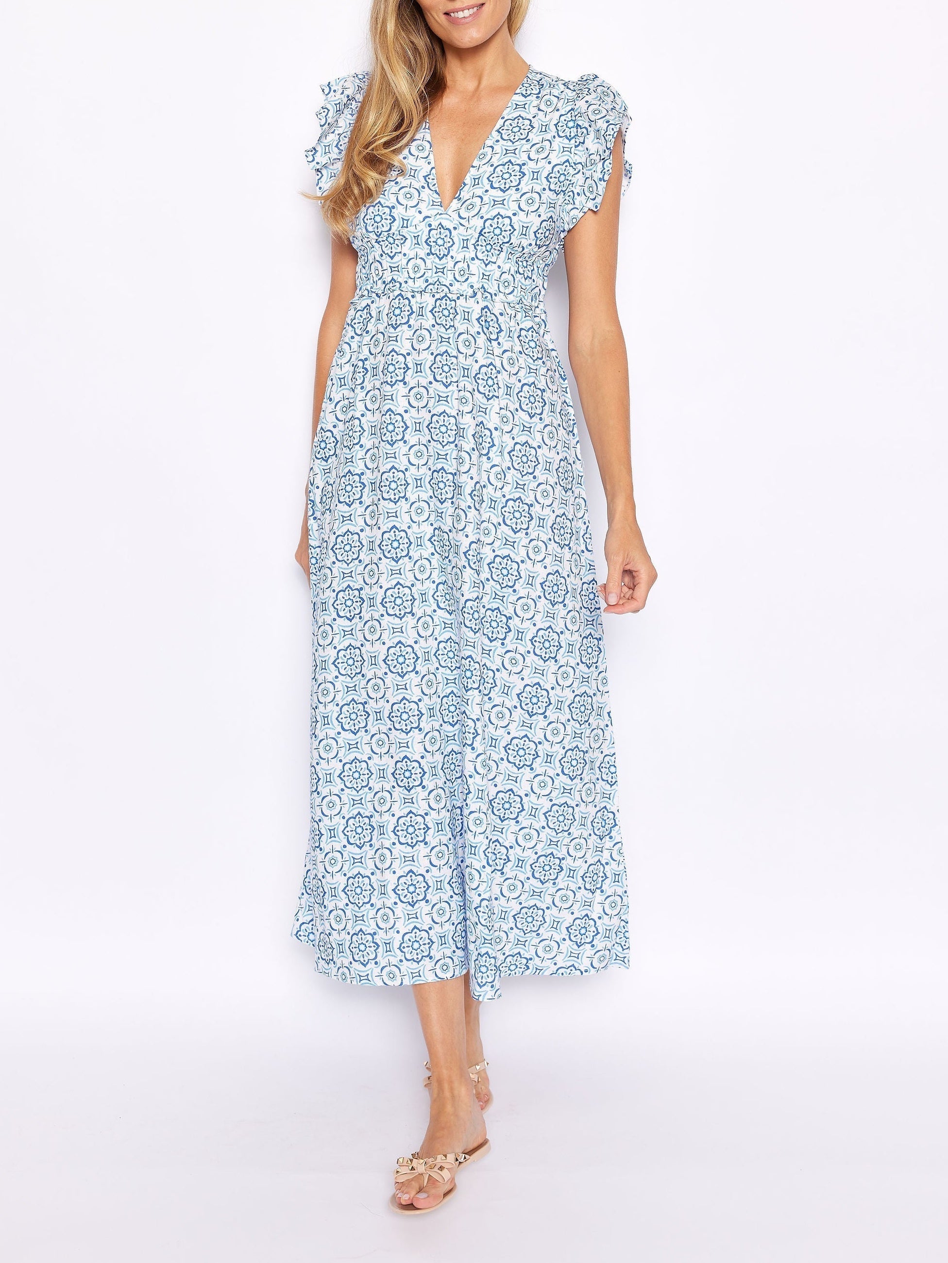 Maxi-jurk met V-hals en Vlindermouwen