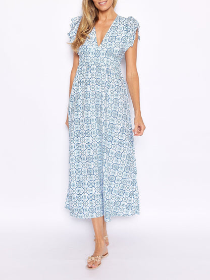 Maxi-jurk met V-hals en Vlindermouwen