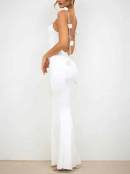 Getailleerde Backless Maxi-jurk met Cami-bandjes