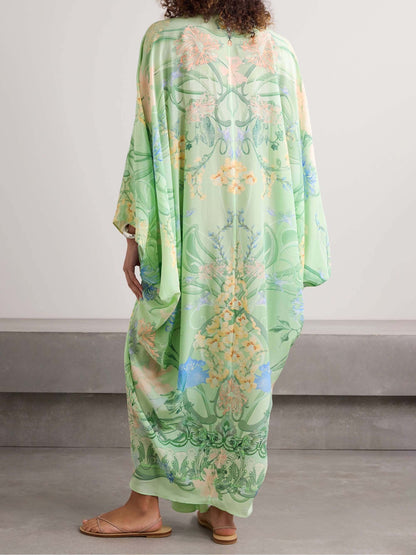 Oversized Midi-jurk met Bloemenprint en V-hals