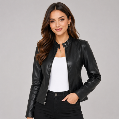 Montarello Women's Faux Leather Biker Jacket with Zip Front