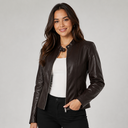 Montarello Women's Faux Leather Biker Jacket with Zip Front