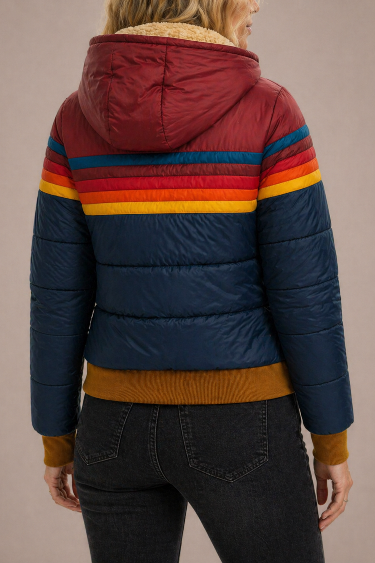 Gewatteerde Jas Dames Retro – Doorgestikte Jas met Rits & Streepdetail