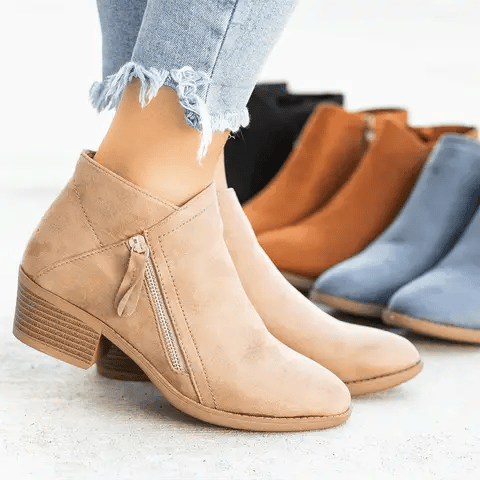 Comfortabele Leren Enkellaarzen Dames – Laarzen met Steunzool & Rits