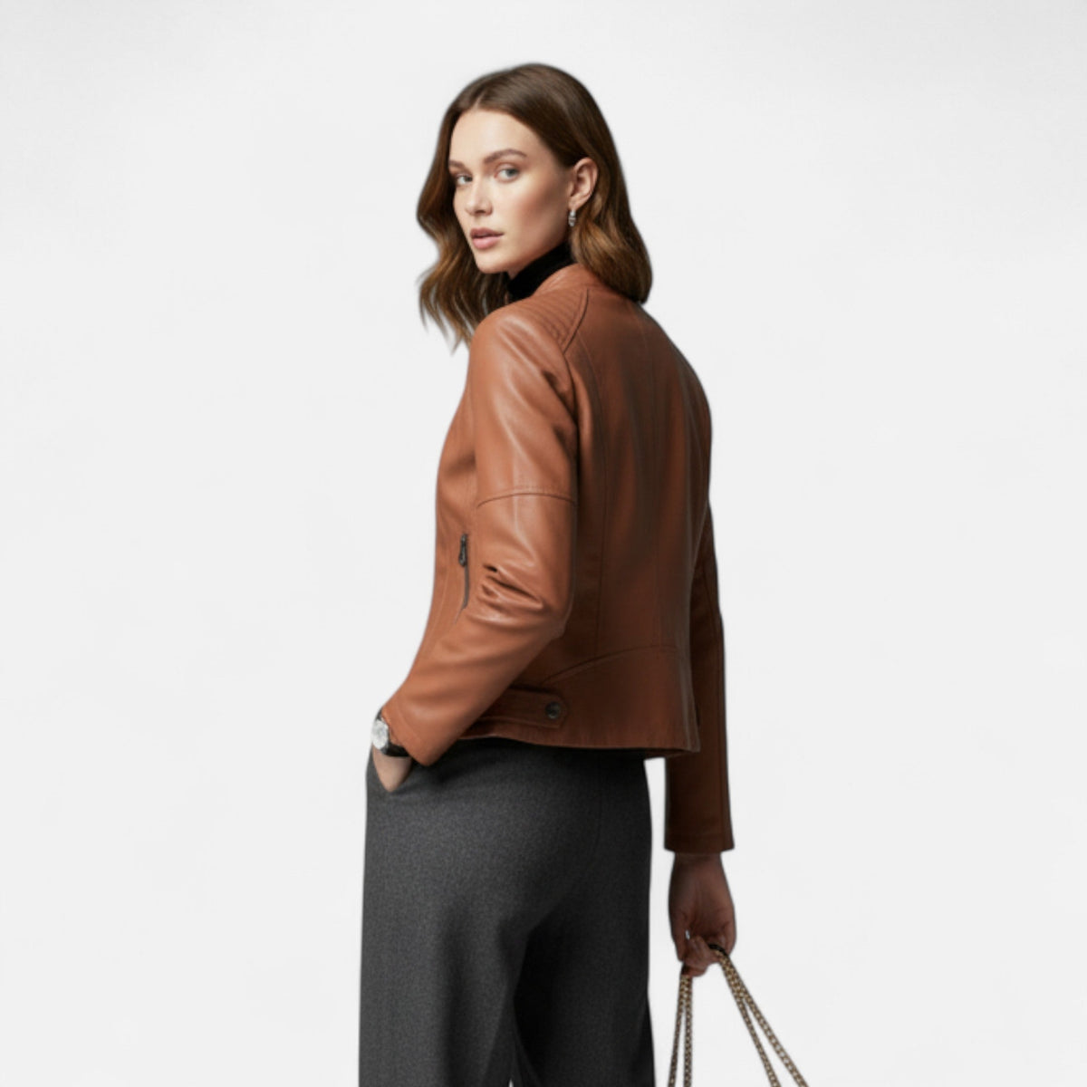 Leren Jas Dames Kort – Cropped Imitatieleren Bikerjas met Rits