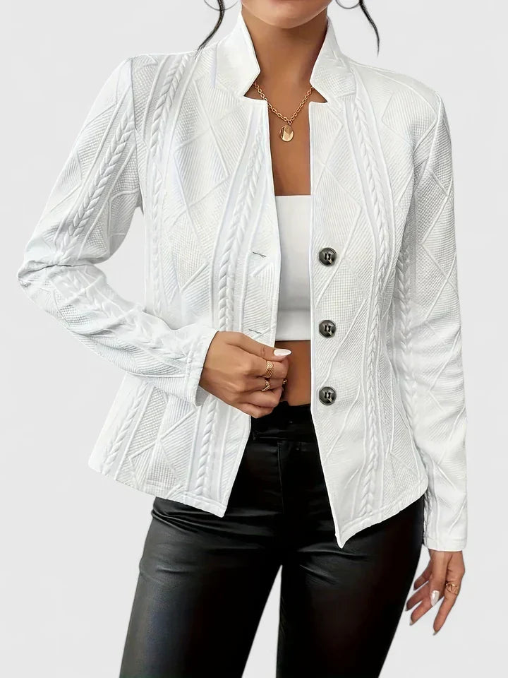 Gebreide Blazer Dames – Kabelgebreid Colbert met Klassieke Kraag