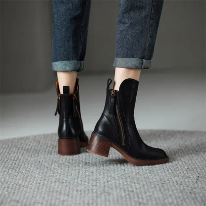Zaria | Block Heel Zip-Up Ankle Boots for Women