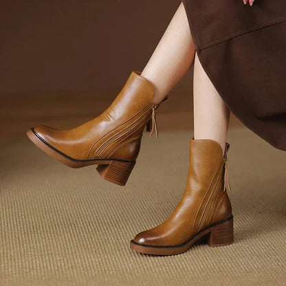 Zaria | Block Heel Zip-Up Ankle Boots for Women