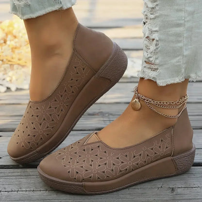 Women's Orthopedic Loafers with Leather Upper and Wedge Sole