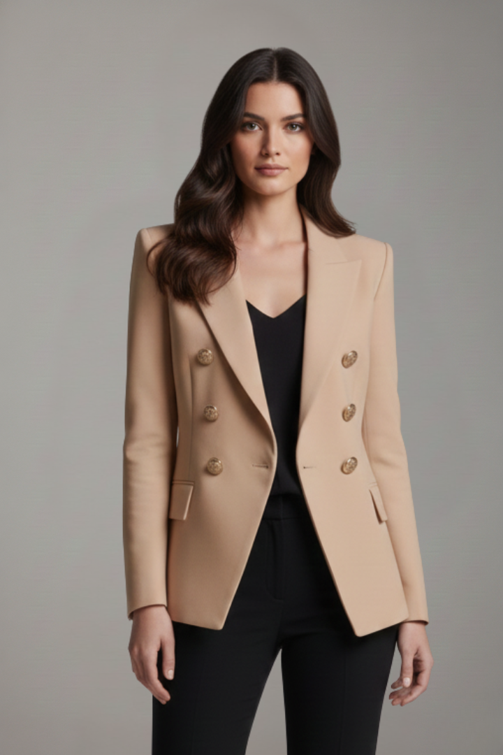 Blazer Dames Dubbele Rij – Getailleerd Colbert met Gouden Knopen