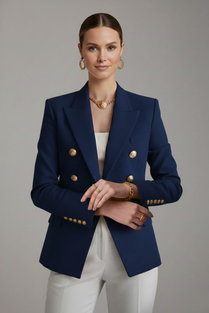 Blazer Dames Dubbele Rij – Getailleerd Colbert met Gouden Knopen
