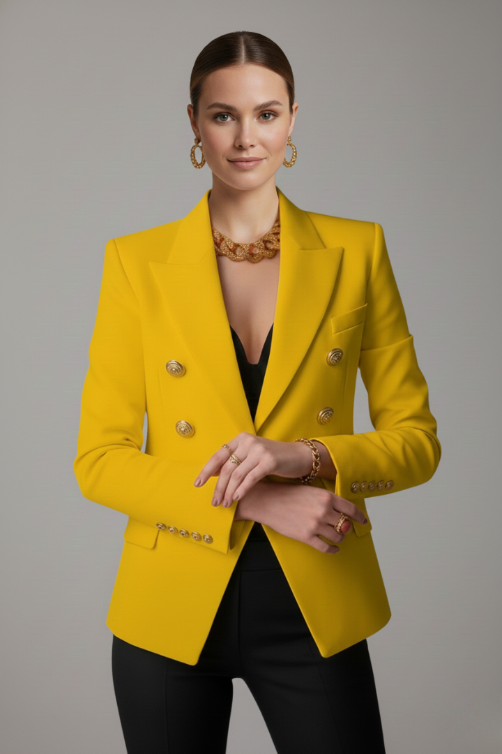 Blazer Dames Dubbele Rij – Getailleerd Colbert met Gouden Knopen