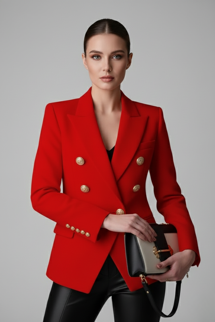 Blazer Dames Dubbele Rij – Getailleerd Colbert met Gouden Knopen