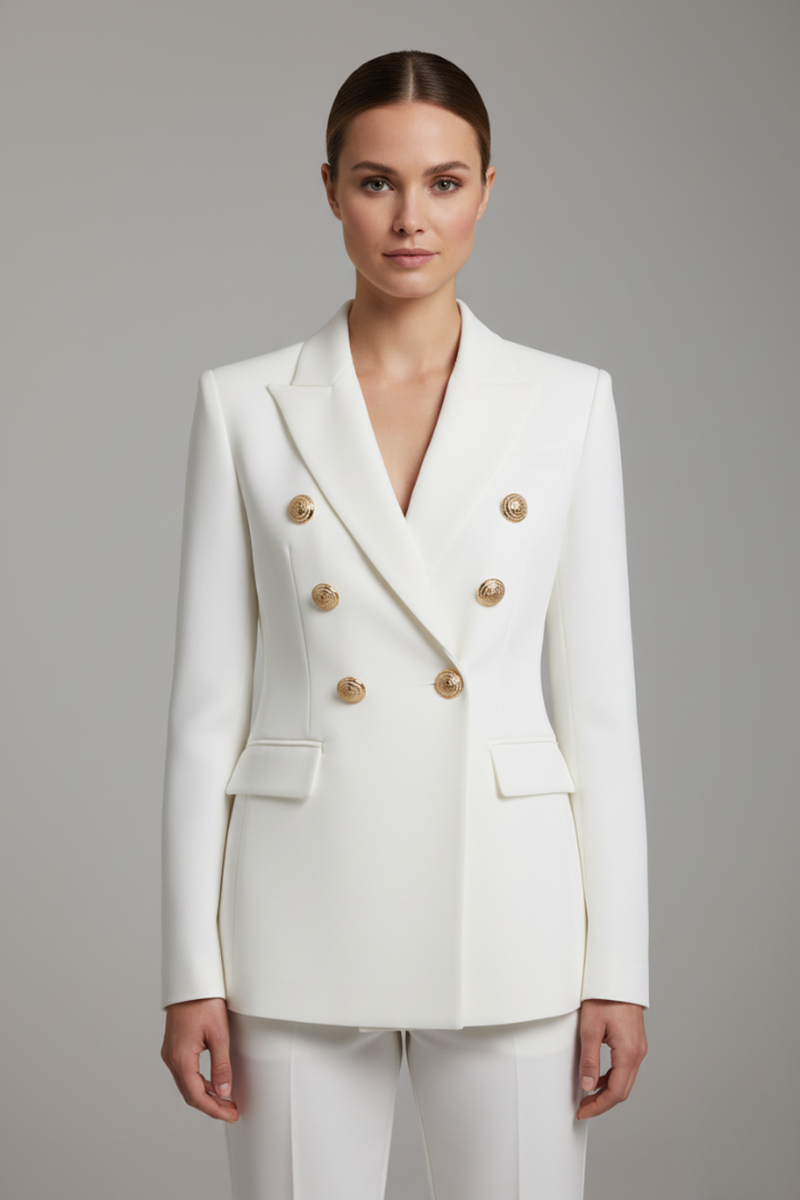 Blazer Dames Dubbele Rij – Getailleerd Colbert met Gouden Knopen