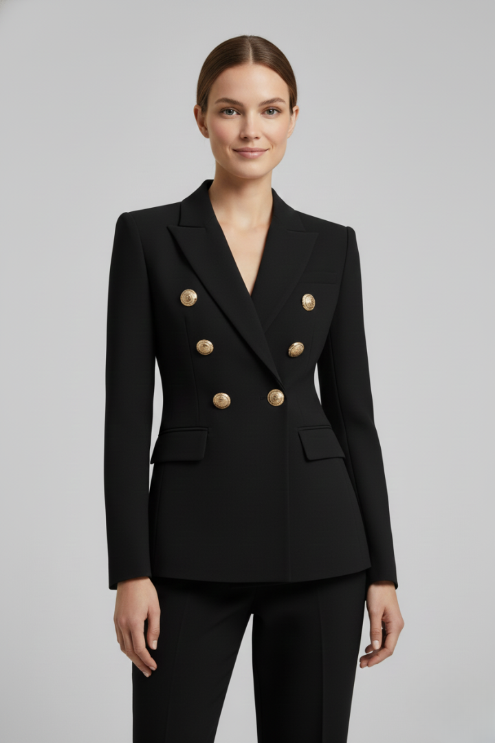 Blazer Dames Dubbele Rij – Getailleerd Colbert met Gouden Knopen