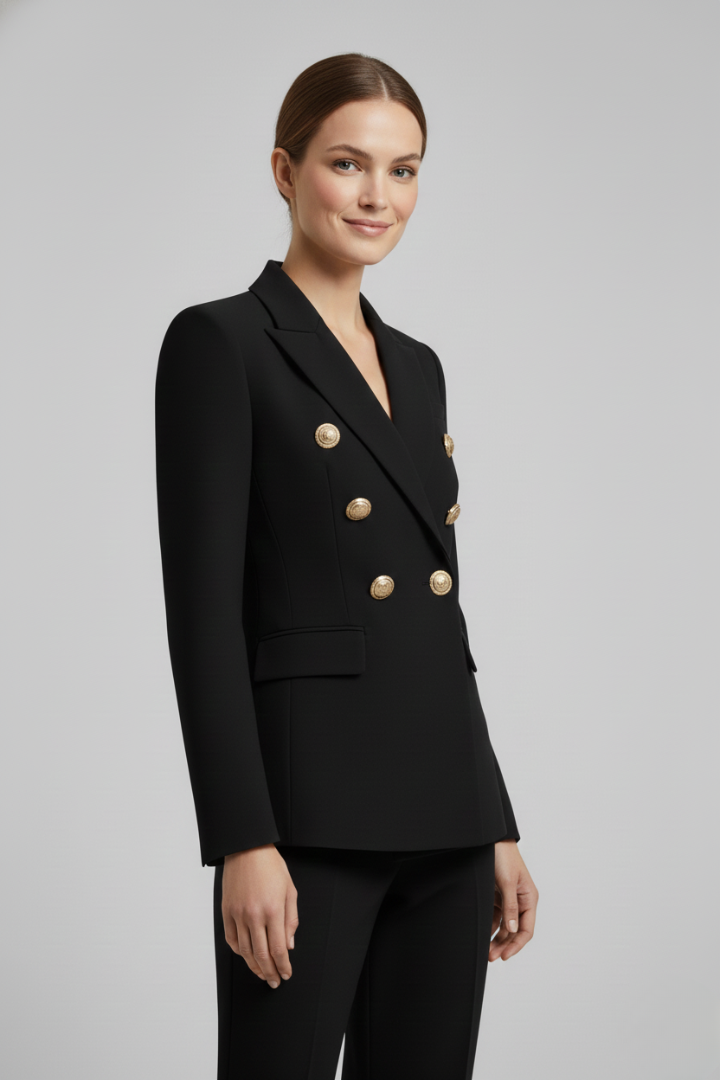Blazer Dames Dubbele Rij – Getailleerd Colbert met Gouden Knopen