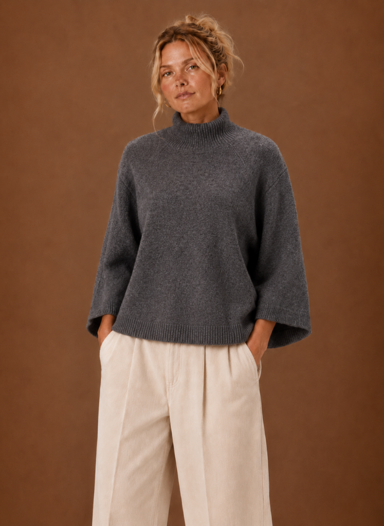 Grofgebreide oversized trui dames met opstaande hals