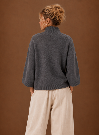 Grofgebreide oversized trui dames met opstaande hals – afbeelding 3