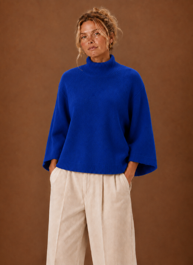Grofgebreide oversized trui dames met opstaande hals – afbeelding 4