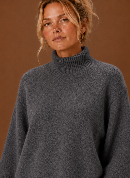 Grofgebreide oversized trui dames met opstaande hals – afbeelding 2