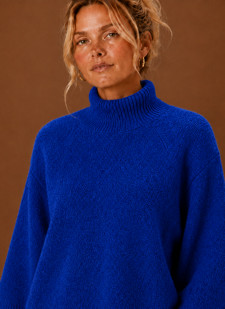 Grofgebreide oversized trui dames met opstaande hals – afbeelding 5