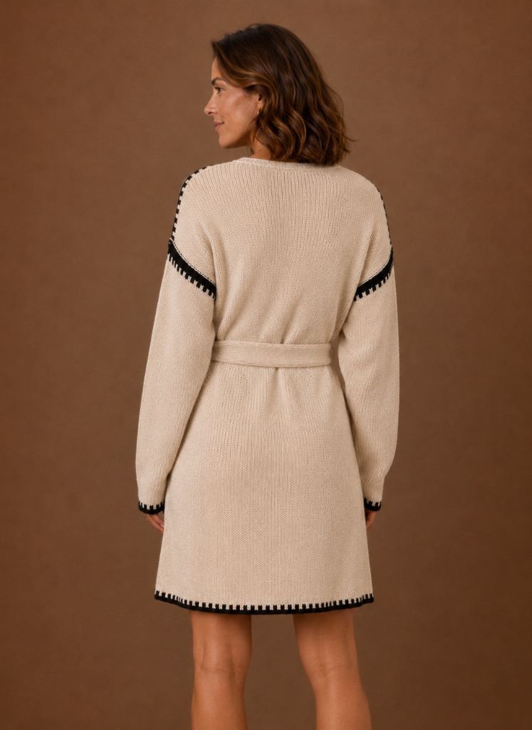 Gebreide jurk dames met riem – afbeelding 2