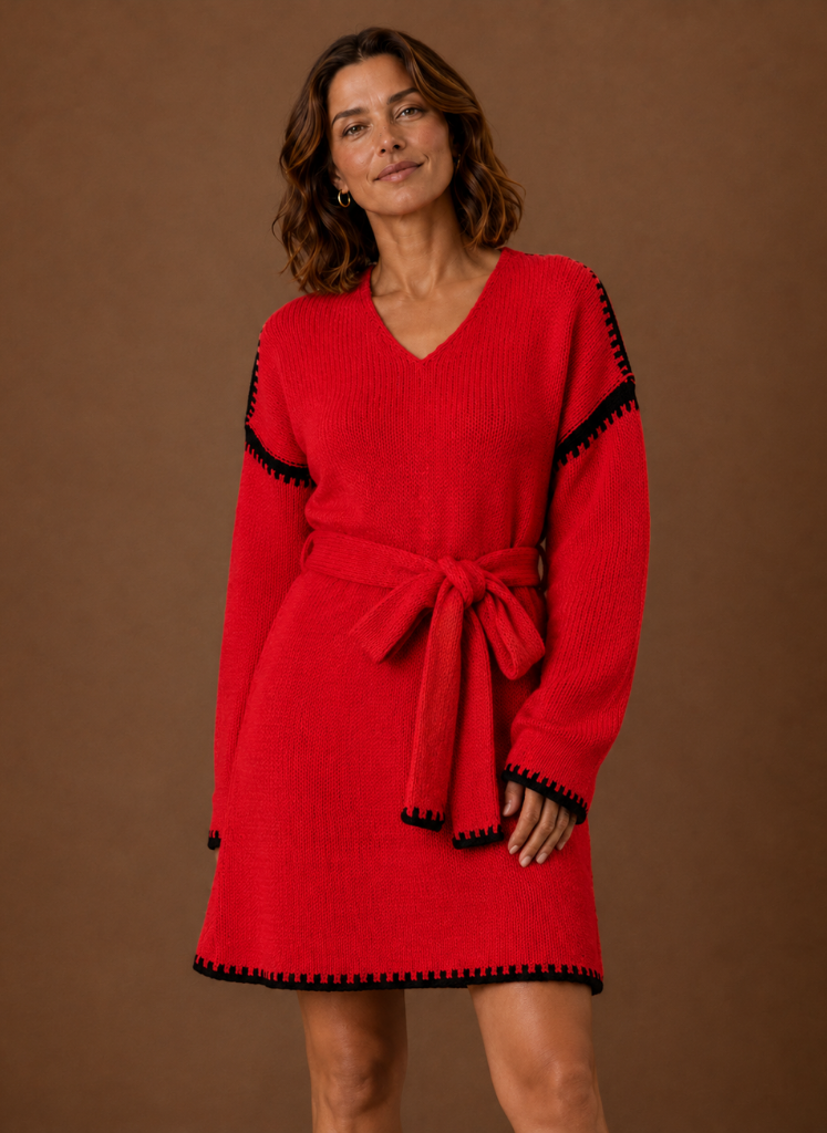 Gebreide jurk dames met riem – afbeelding 3