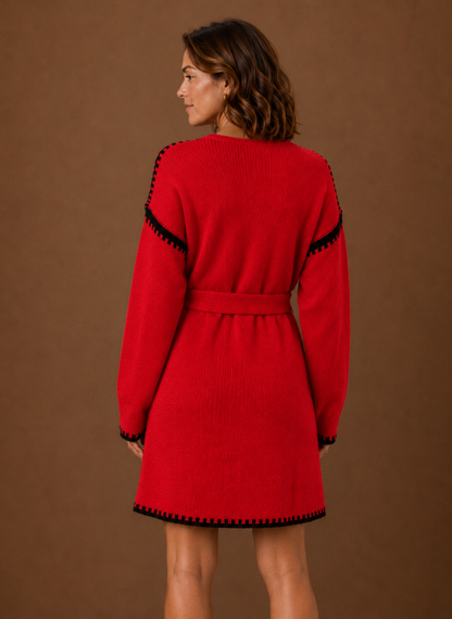 Gebreide jurk dames met riem – afbeelding 4