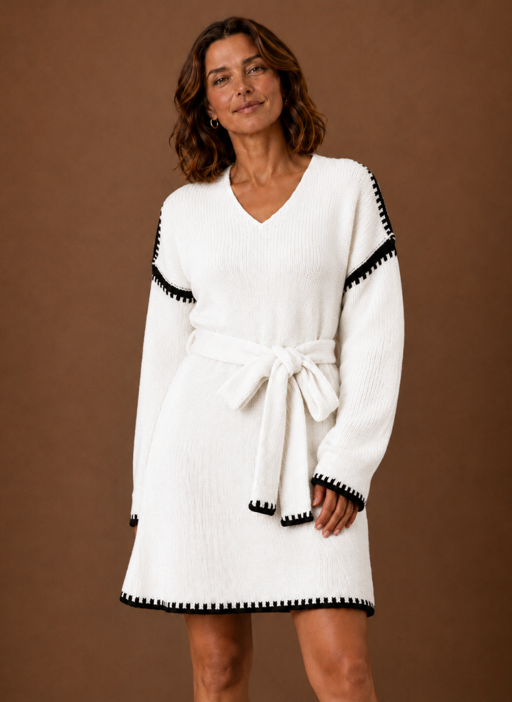 Gebreide jurk dames met riem – afbeelding 5