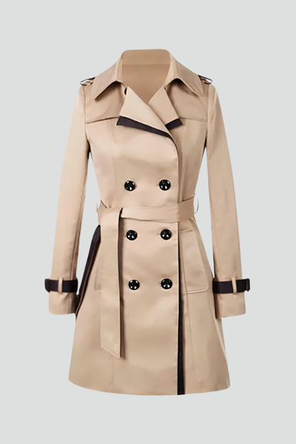 Women’s Trench Coat with Belt and Textured Surface