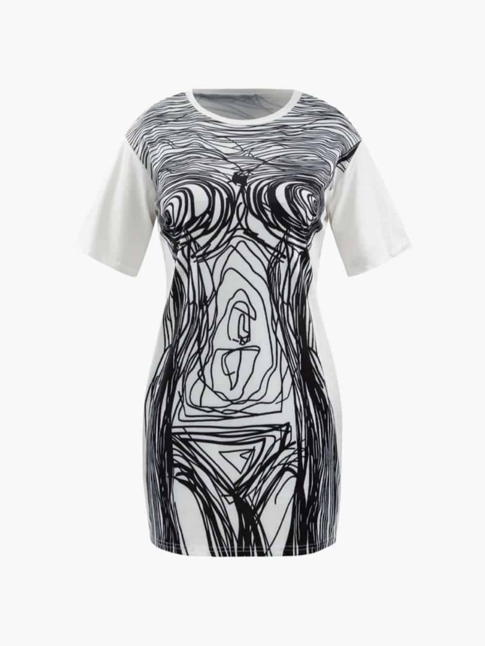 Mini-jurk met Abstracte Lijnprint