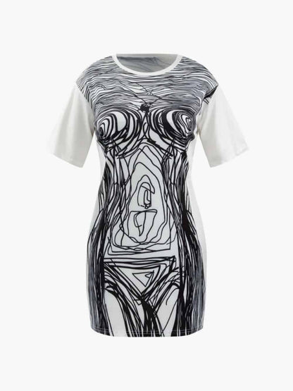 Mini-jurk met Abstracte Lijnprint