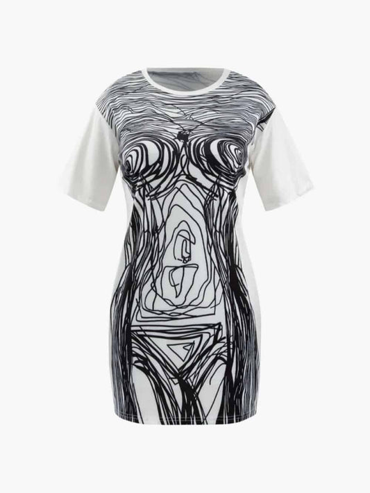 Mini-jurk met Abstracte Lijnprint