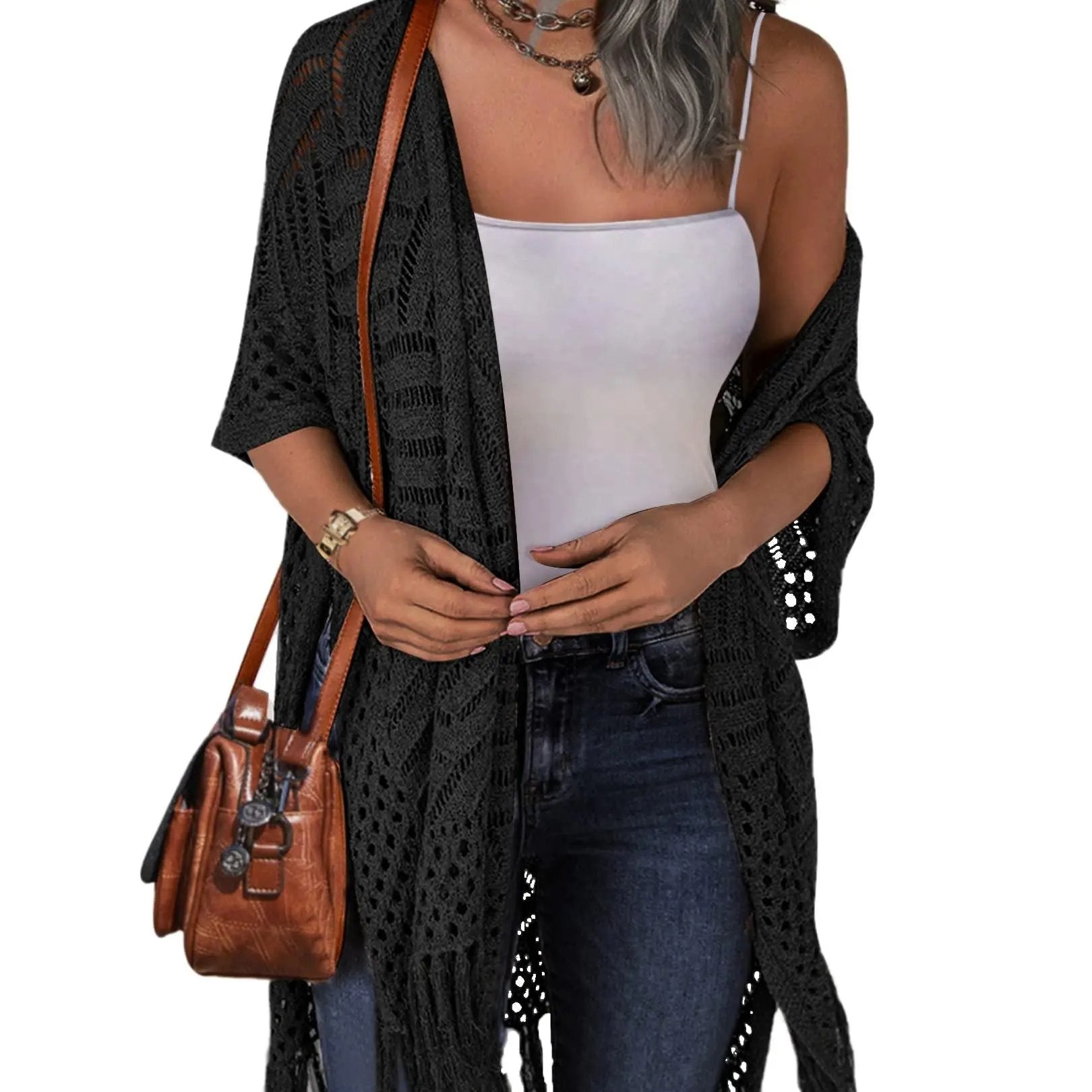 🔥This Week's Special Price:£15.99!!😍Women’s Oversized Knit Cardigan – Lightweight Crochet Tassel Kimono for Spring & Summer 🌸