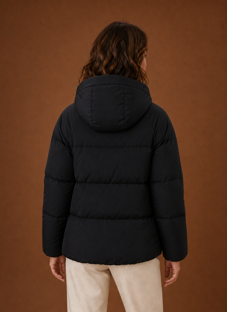 Zwarte pufferjas dames met capuchon – afbeelding 2