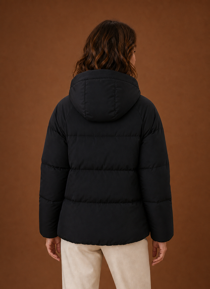 Zwarte pufferjas dames met capuchon – afbeelding 2