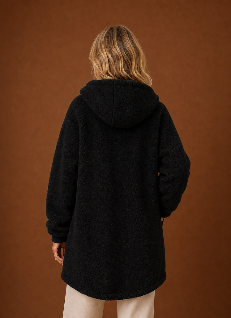 Lange fleece jas dames met capuchon – afbeelding 3