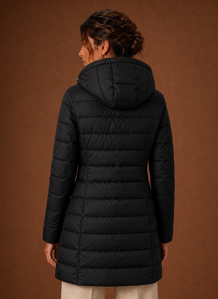 Lange pufferjas dames met capuchon – afbeelding 4