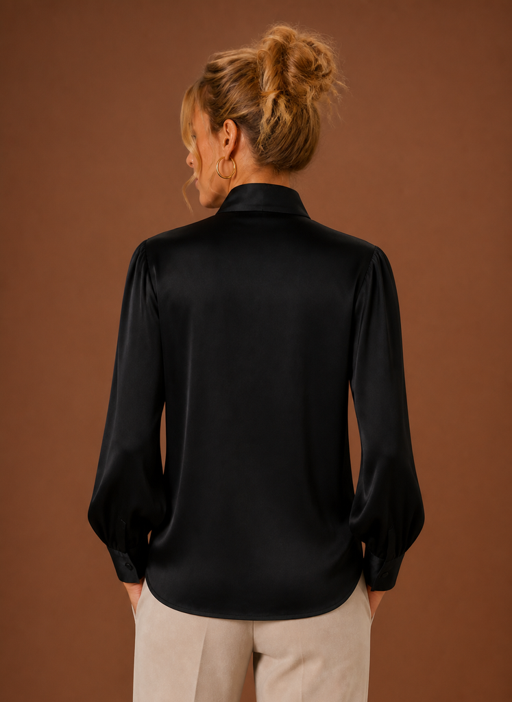 Blouse dames satijnlook met strik – afbeelding 12