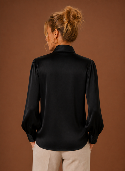 Blouse dames satijnlook met strik – afbeelding 12