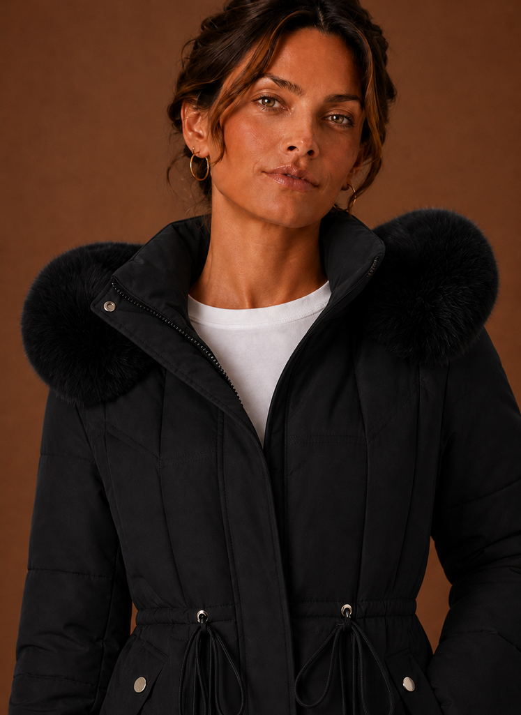 Lange pufferjas dames met bontrand – afbeelding 11